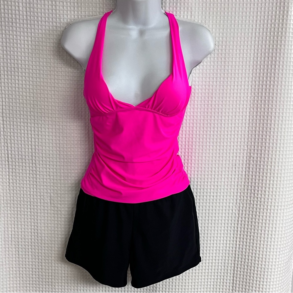 Ladies Vibrant Pink and black 2 piece swimsuit size small (Unbranded)